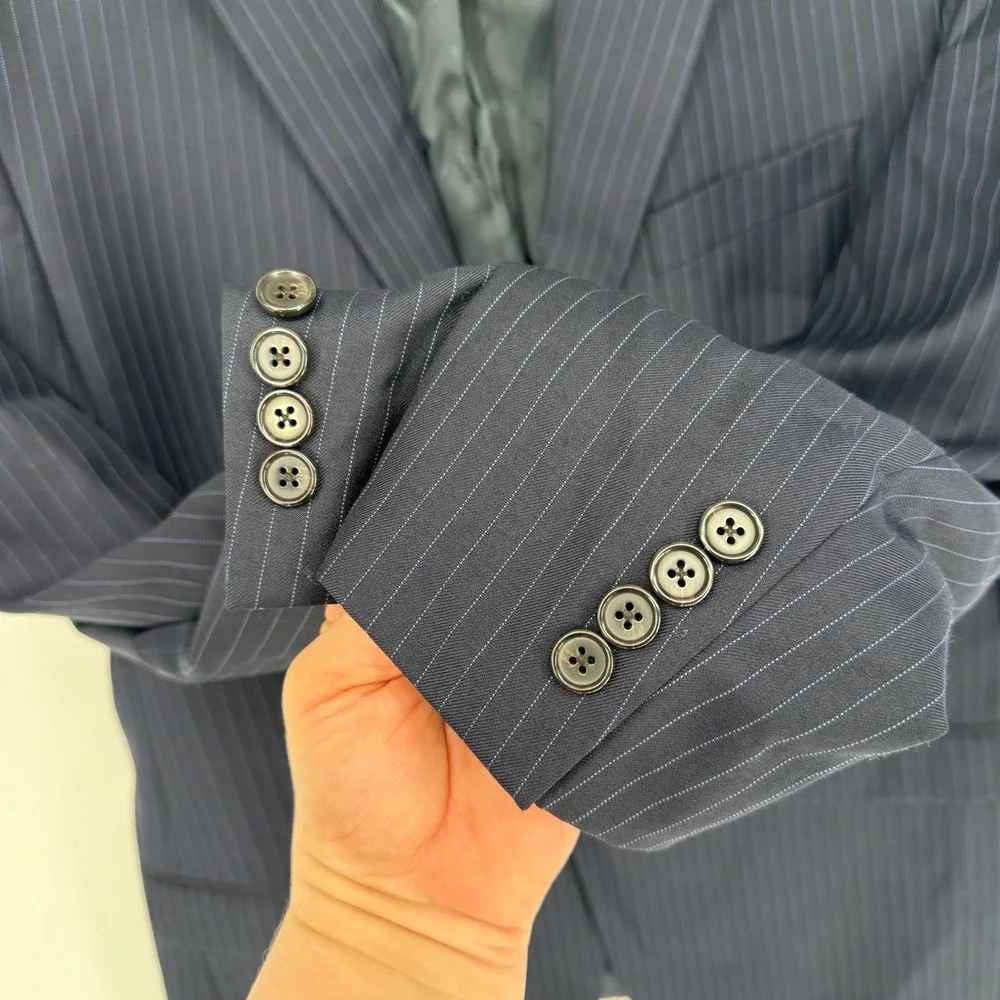 LAUREN RALPH LAUREN NAVY BLUE PINSTRIPE SPORT COAT 44L BLAZER SUIT JACKET‎